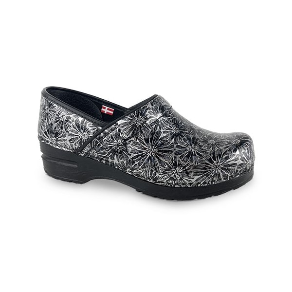Women's Clog, Embossed Printed leather Upper, Polyurethane Outsole, Silver, Size 10.5-11 M